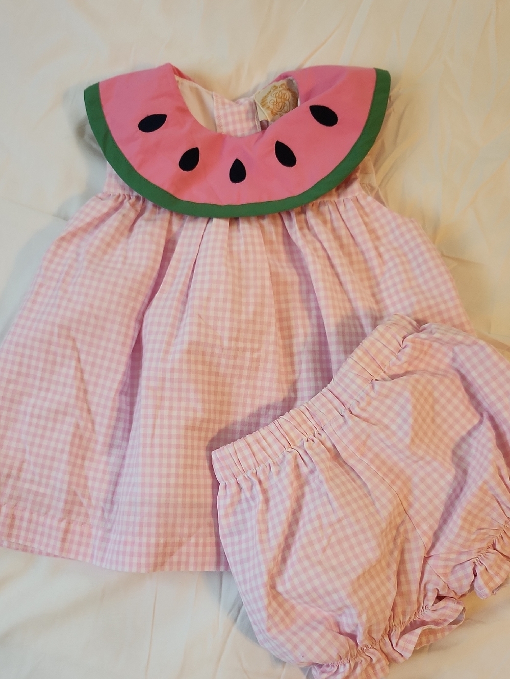 The Beaufort Bonnet Company Pink Gingham Dress Set with Watermelon Collar